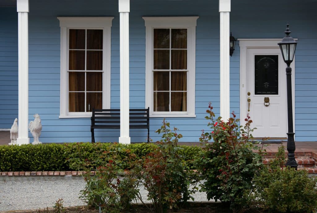 light blue home front porch